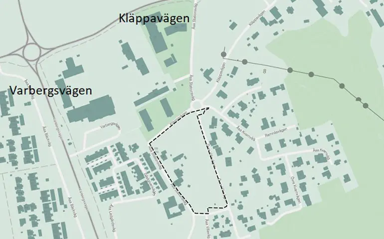 Planområde för Åsa centrum etapp 1. 