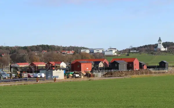 Bild över byggnationen av Vallbyn i Fjärås